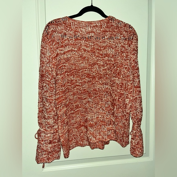 Umgee and White Knit Sweater Blouse Red Orange - Picture 2 of 4